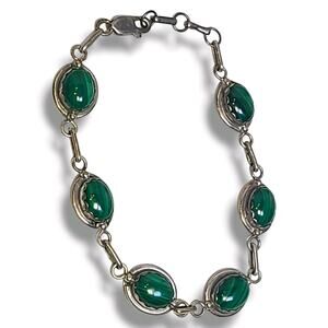 Vintage Jefferson James J.J. Navajo Sterling Silver 925 Malachite Bracelet‎ 8"